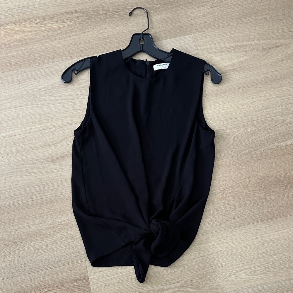 Aritzia Sleeveless Black Knot-Front Blouse Top